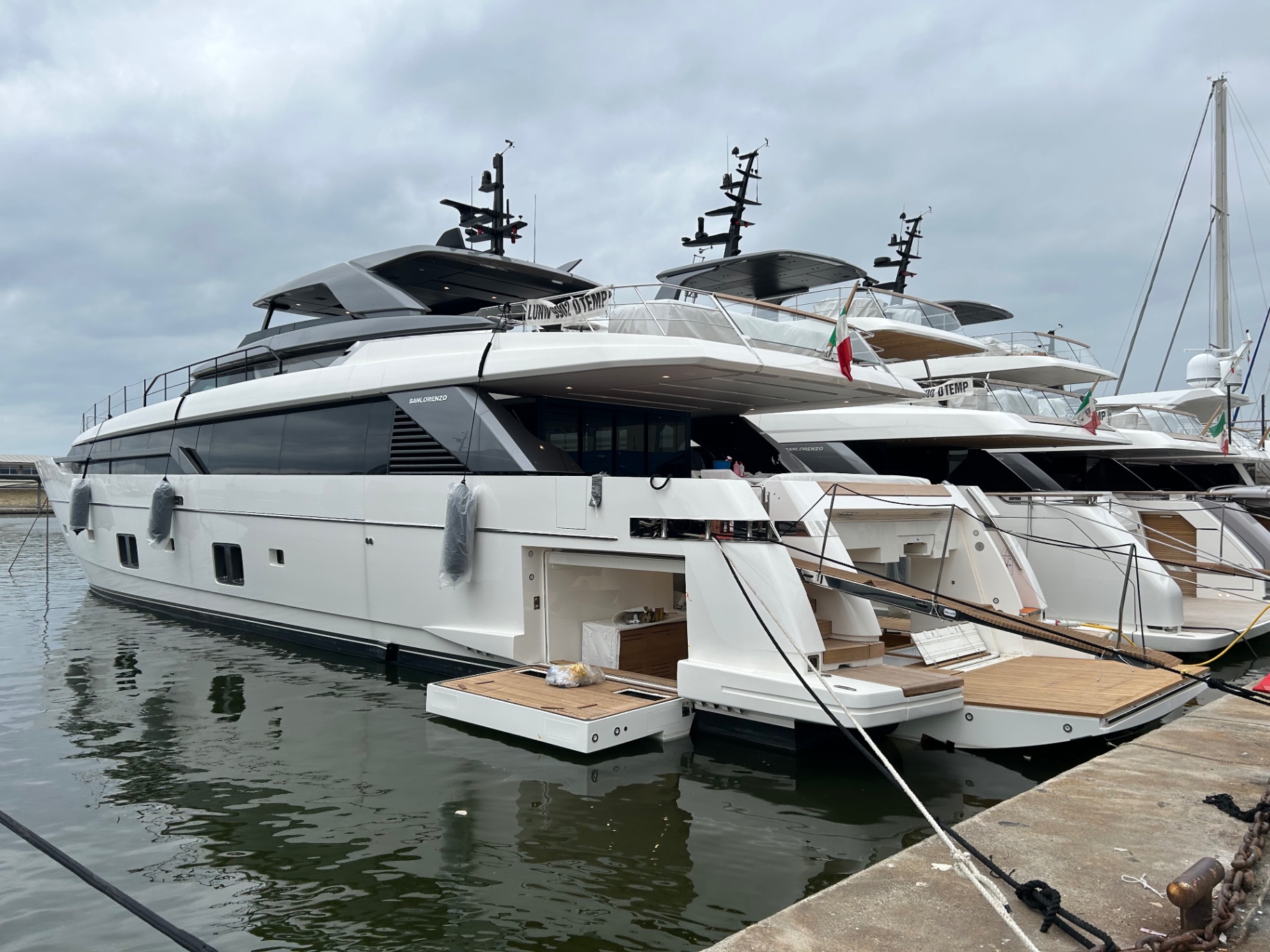 Sanlorenzo motor yachts undergoing pre-delivery inspection by SVG Marine Surveys