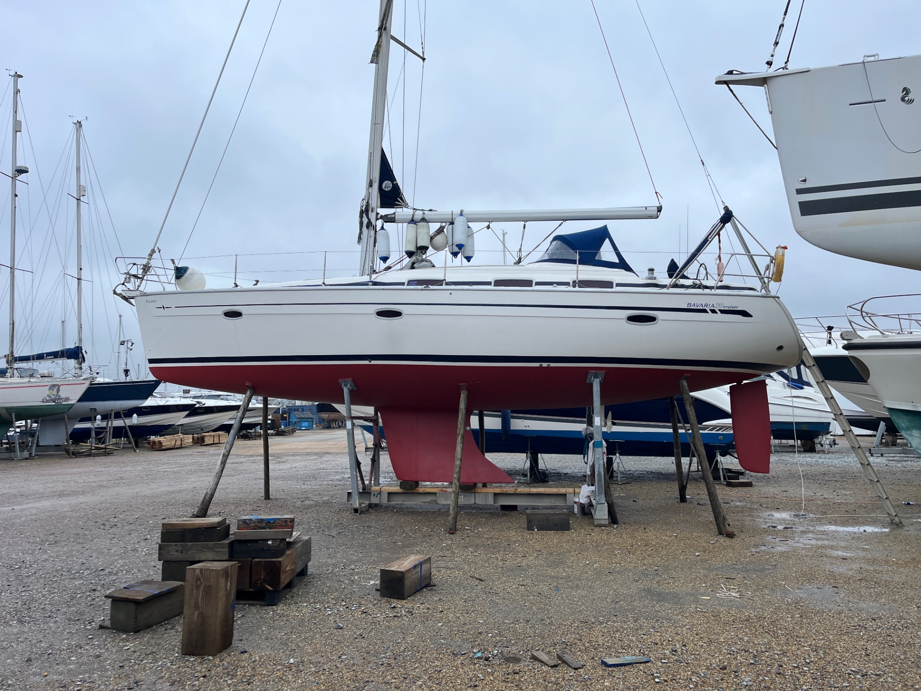 Superyacht in dry dock during a marine survey by SVG Marine Surveys, an independent UK yacht surveyor